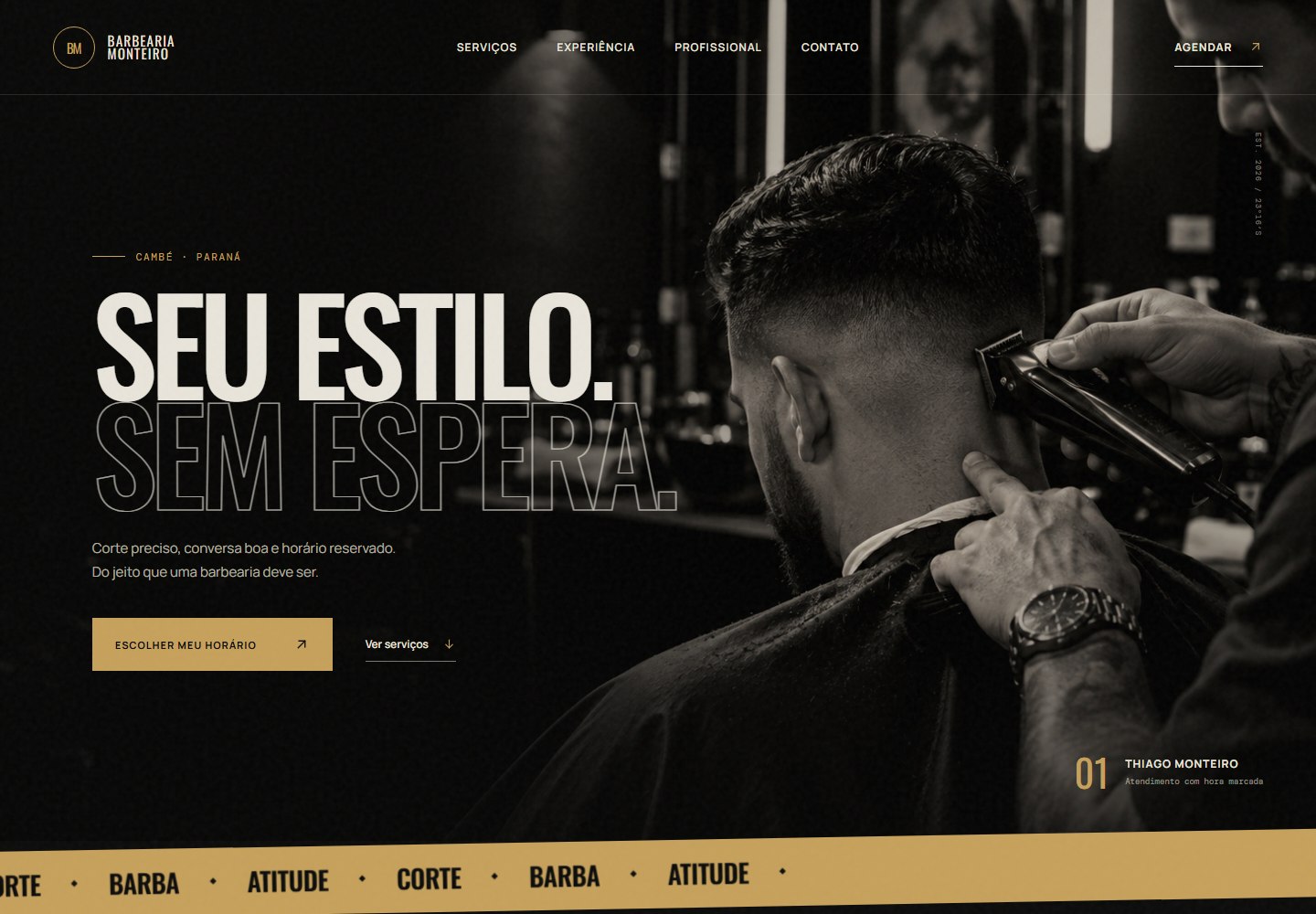 Página inicial da Barbearia Monteiro em um computador